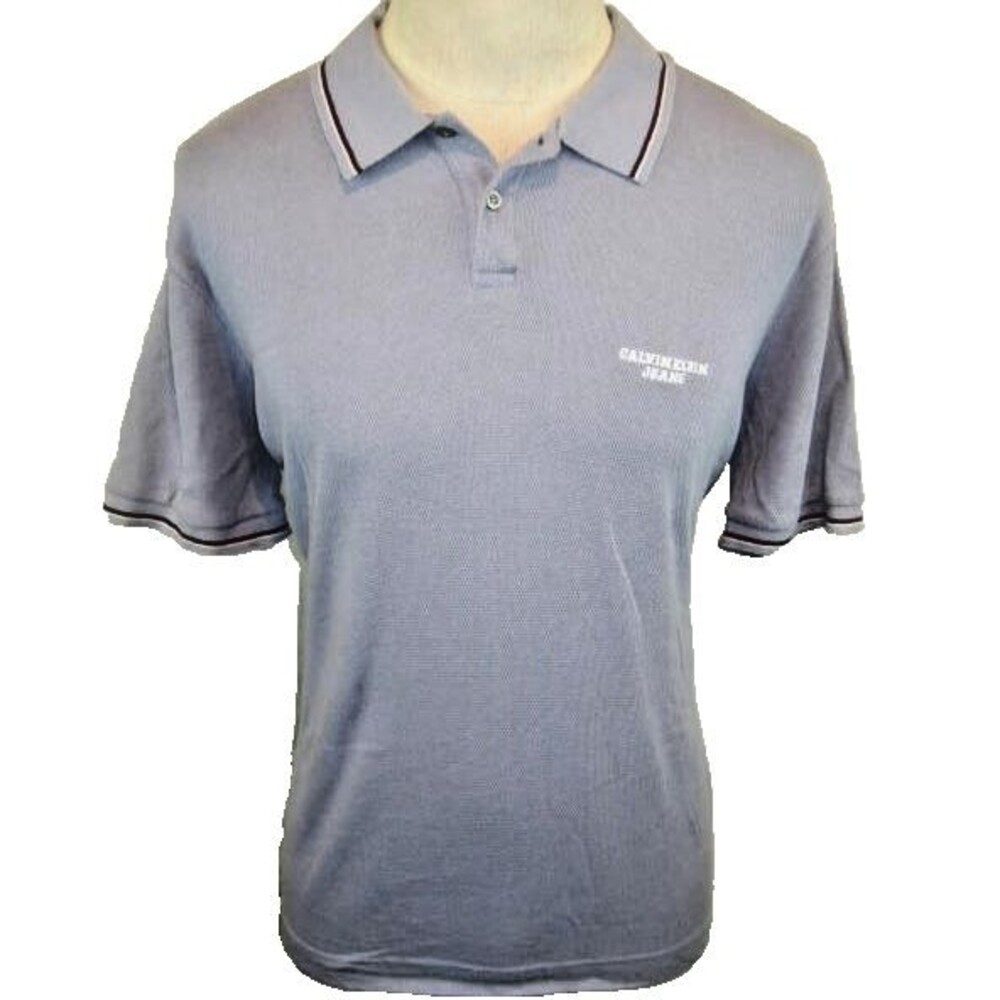 Mens CALVIN KLEIN Gray Cotton SS Golf Polo Shirt Size Lg